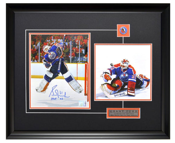 Edmonton Oilers Grant Fuhr Action Shot Autographed & Action Unsigned Framed 8x10 Photos