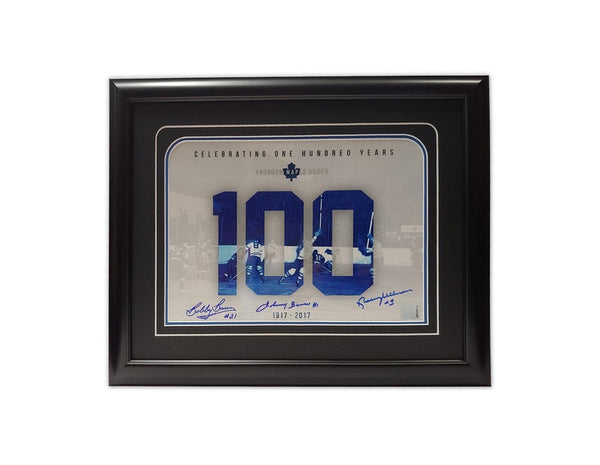 Toronto Maple Leafs 100 Year Anniversary 1917 - 2017 19.5x16.5 Framed Print Autographed by Johnny Bower, Bobby Baun, Norm Ullman